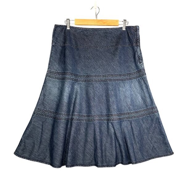 Liz Claiborne A Line Denim Skirt Size 14 Midi Preppy Old Money Academia Boho - Picture 2 of 11